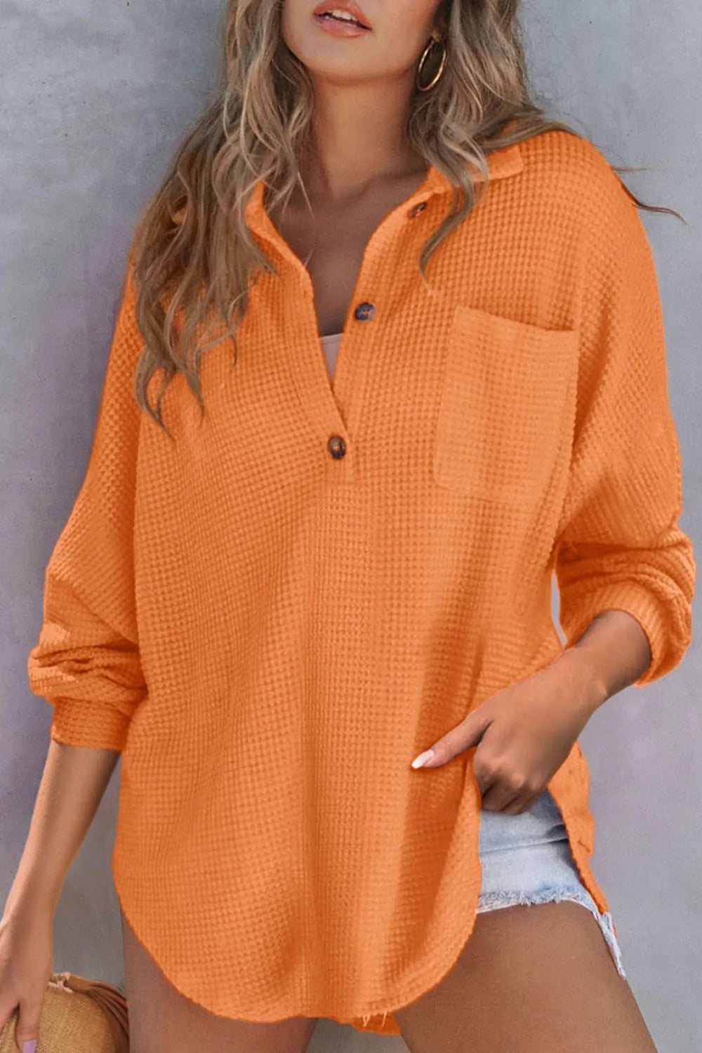 Half Button Long Sleeve Sweatshirt - Charming Charlie