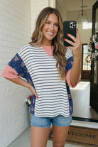 Stripe and Floral Mixed Media Oversized Top - Charming Charlie