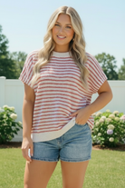 Breezy Stripe Knit Top in Ivory and Red - Charming Charlie