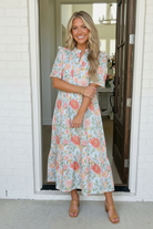 Lunch at the Museum Floral Midi Dress in Sky Blue - Charming Charlie