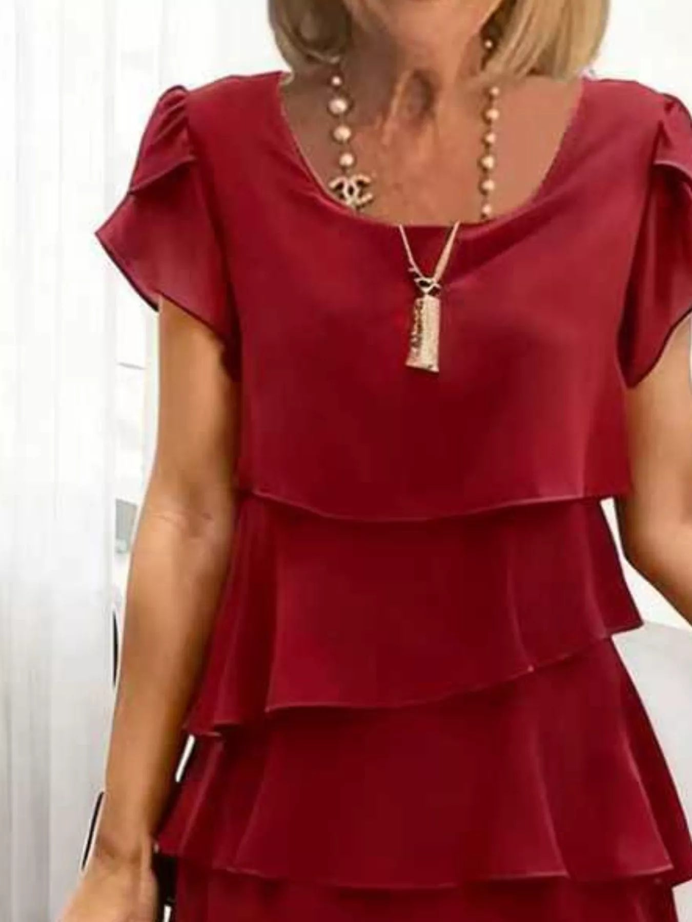 Full Size Ruffled Layered Petal Sleeve Dress Plus Size Black / S