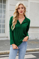 Texture Collared Neck Long Sleeve Blouse - Charming Charlie