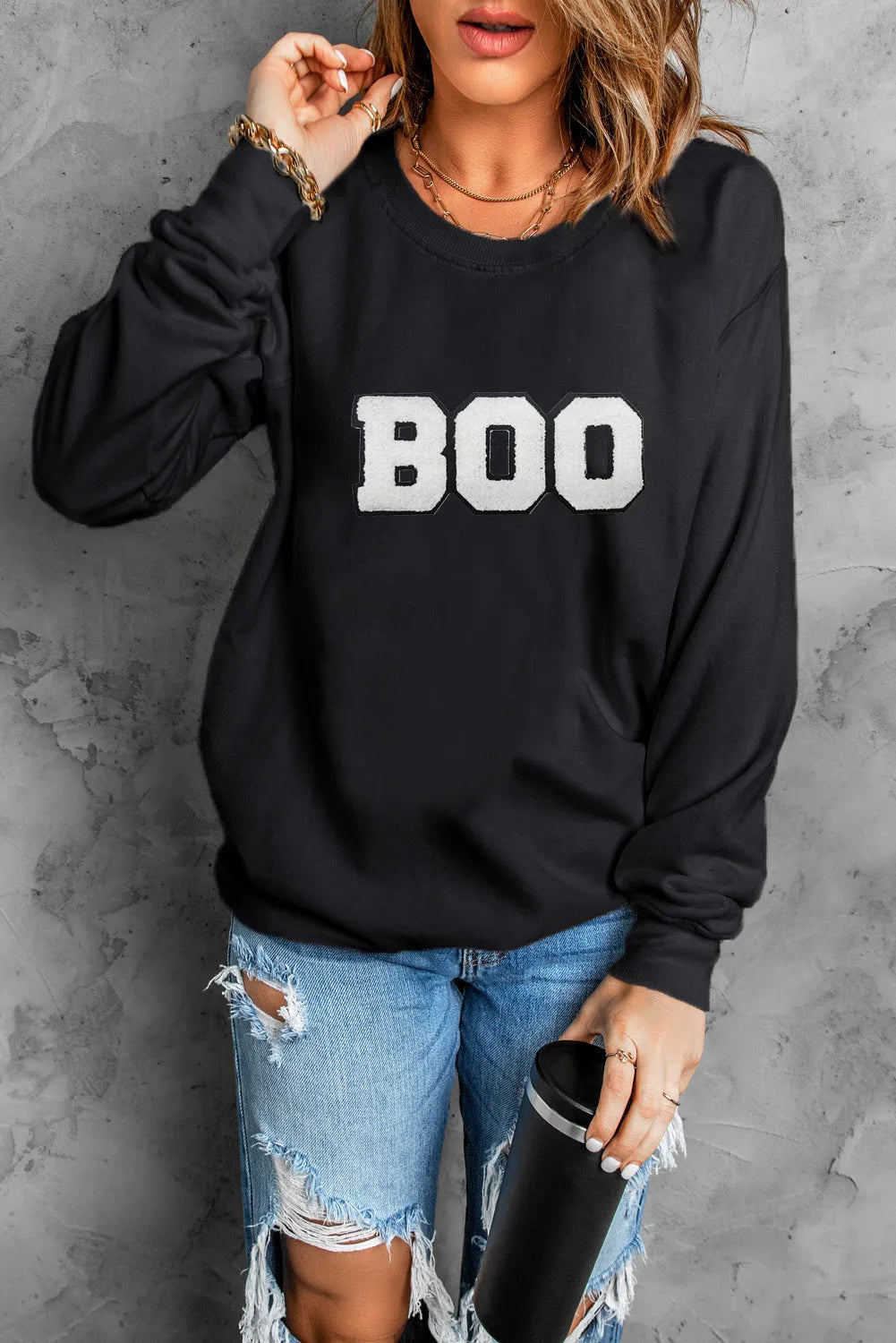 BOO Round Neck Long Sleeve Sweatshirt - Charming Charlie
