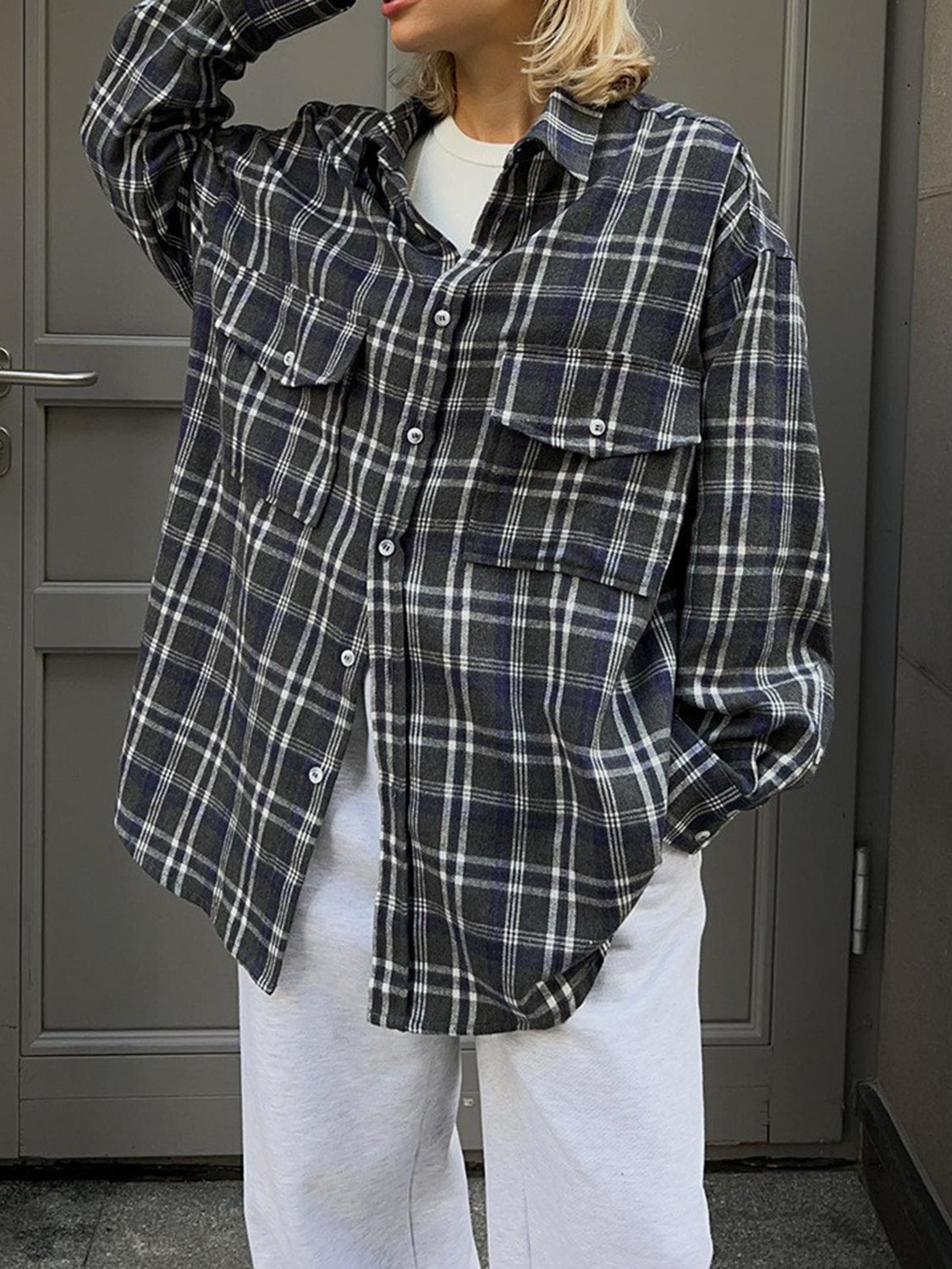 Pocketed Plaid Button Up Shacket - Charming Charlie