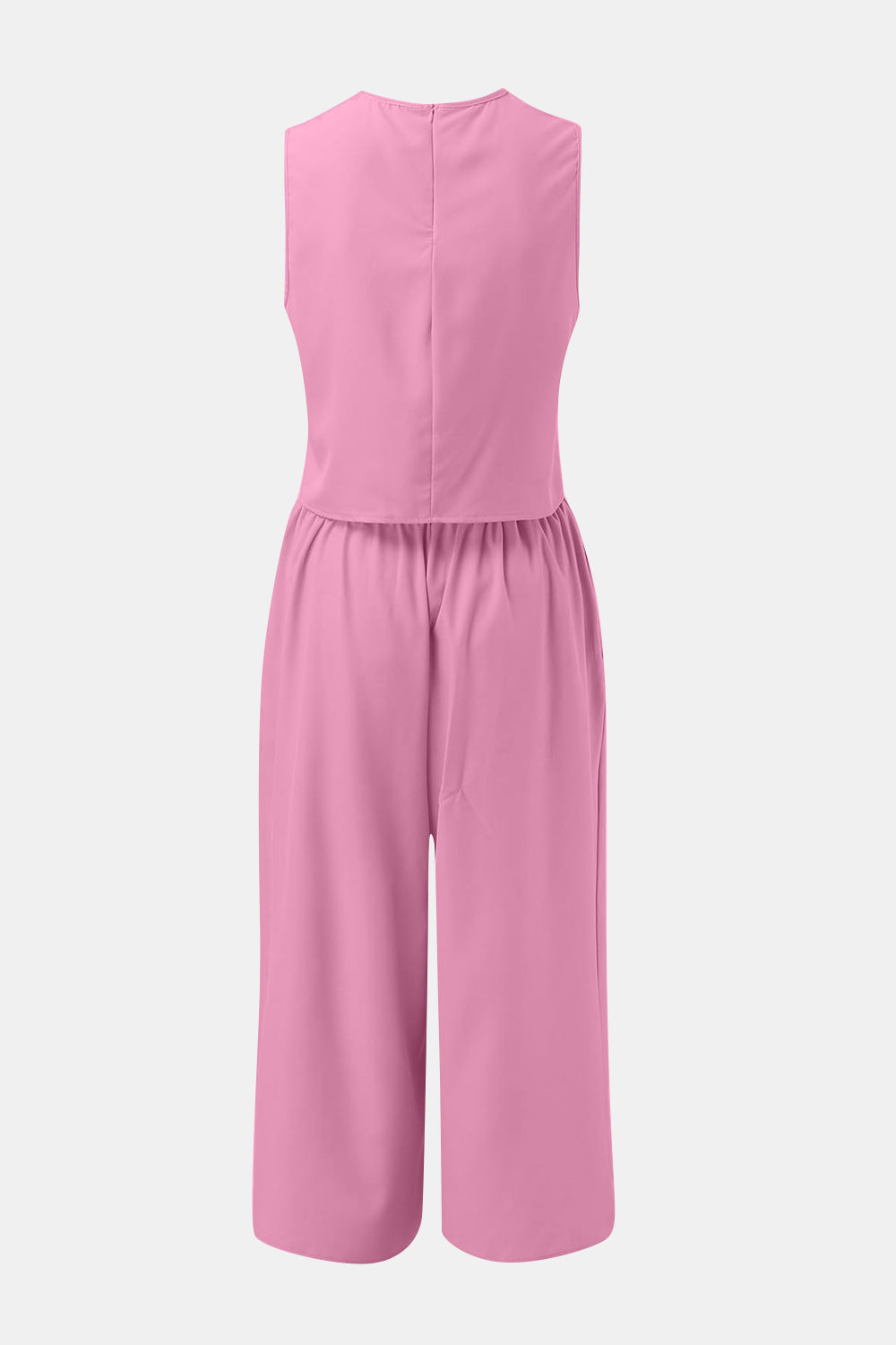Round Neck Top and Wide Leg Pants Set - Charming Charlie