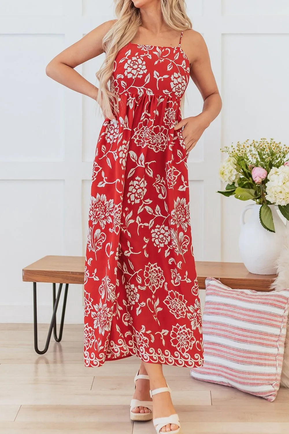 Floral Printed Spaghetti Strap Empire Waist Maxi Dress – Charming Charlie