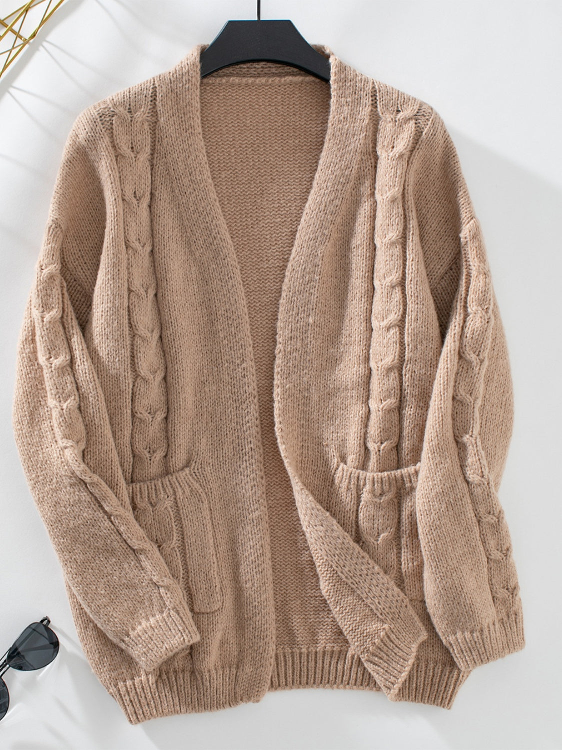Cable-Knit Open Front Long Sleeve Cardigan - Charming Charlie