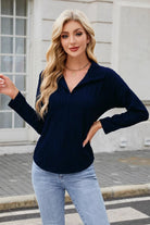 Texture Collared Neck Long Sleeve Blouse - Charming Charlie