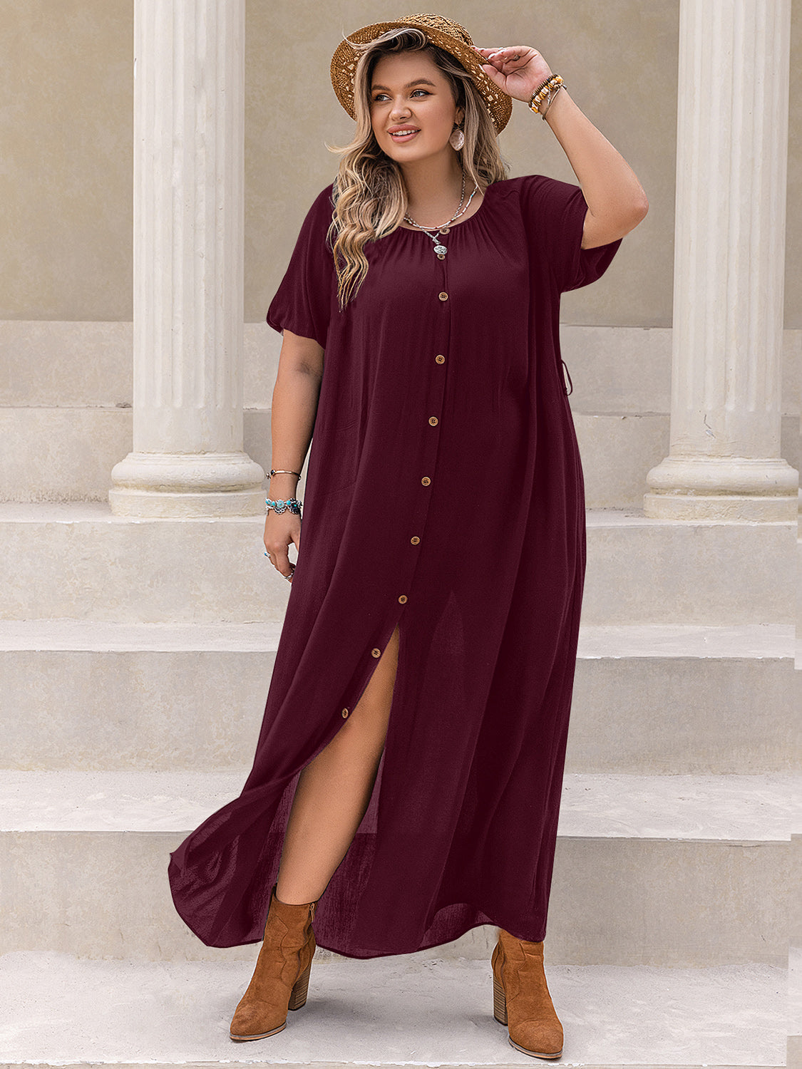 Plus Size Round Neck Half Sleeve Dress White / 0XL Plus Size Round Neck Half Sleeve Dress White / 0XL