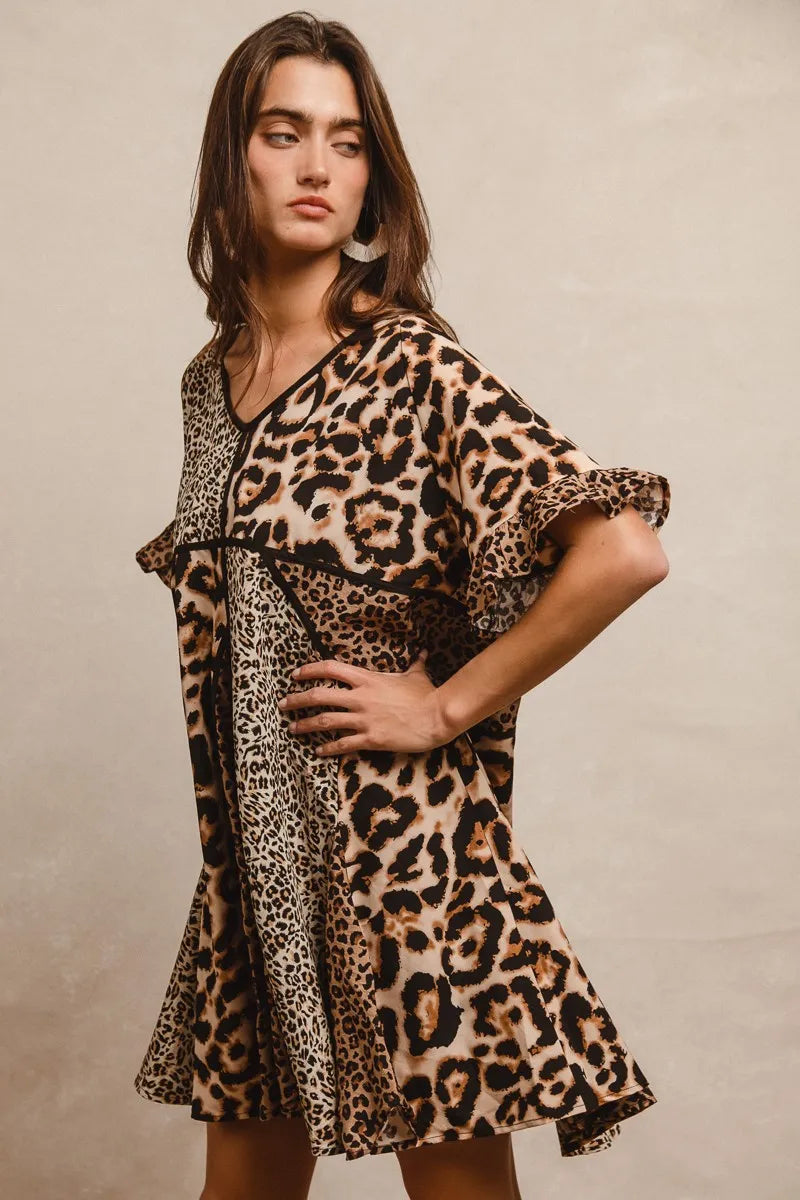 BiBi Leopard Prints Mix and Match Short Sleeves Dress  Charming Charlie
