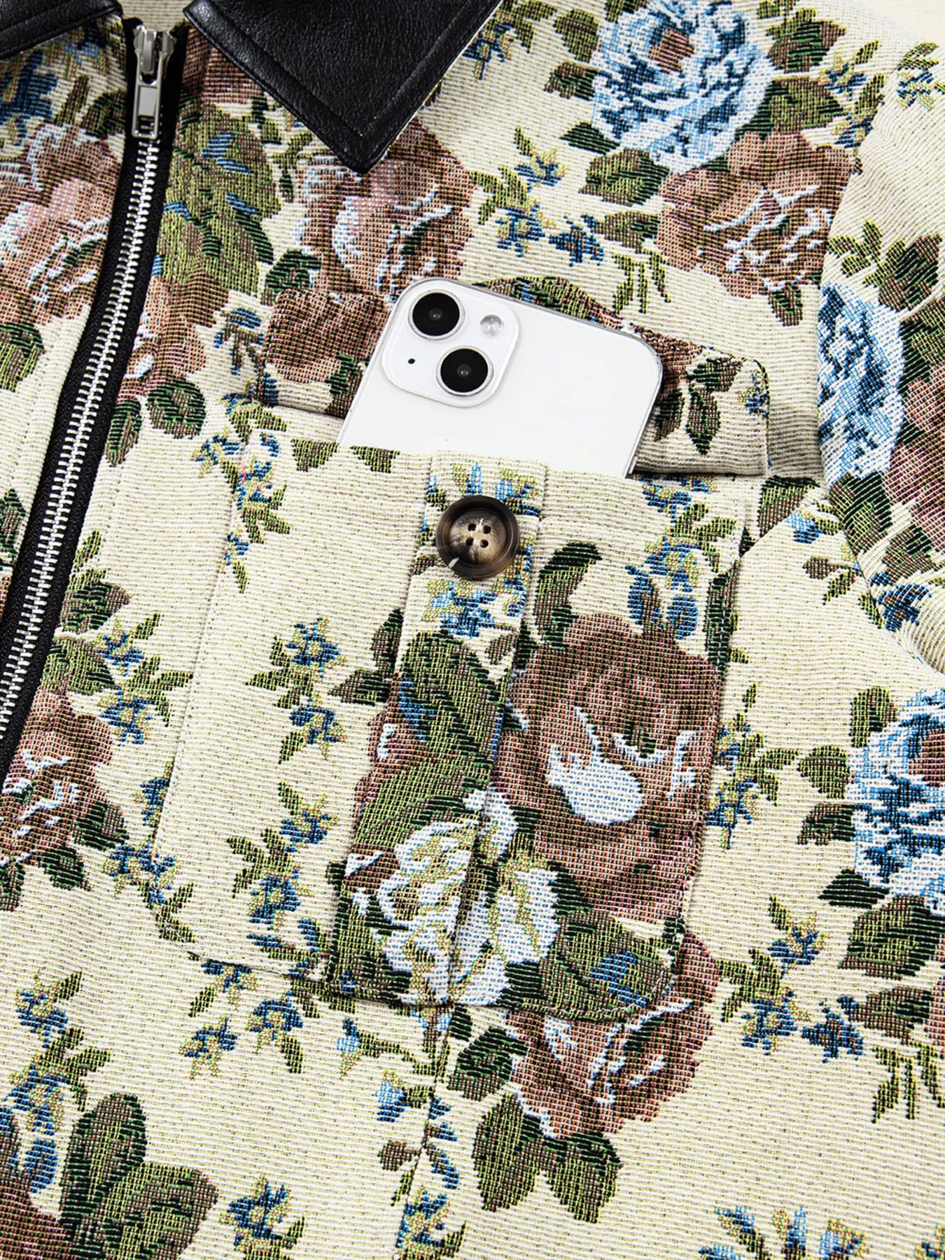Floral Print Zip Up Contrast Collared Jacket – Charming Charlie