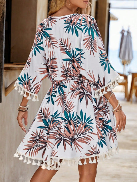Tassel Cutout Half Sleeve Cover-Up main image 0
