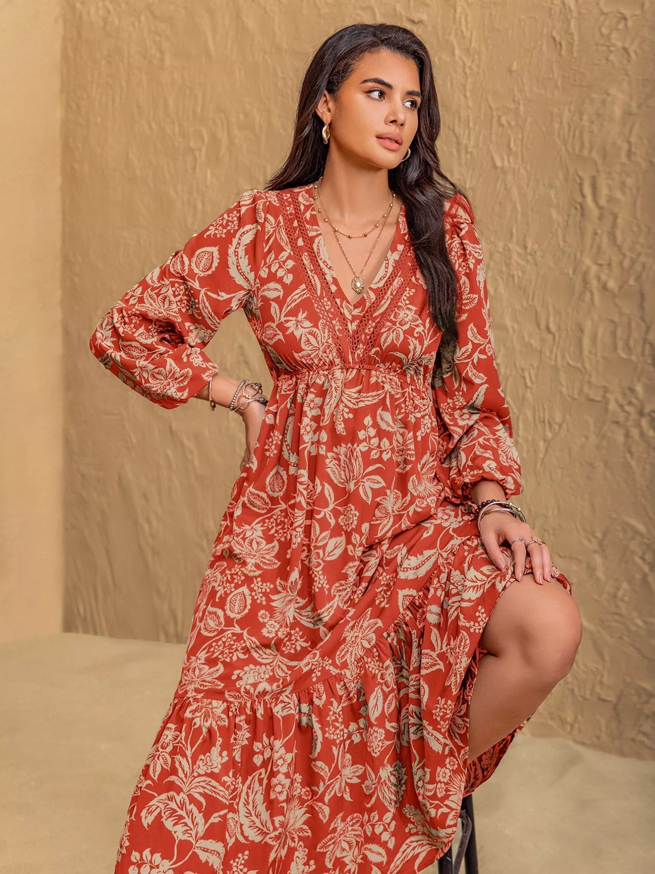 Boho Floral Print Long Sleeve Midi Dress Charming Charlie Boho Floral Print Long Sleeve Midi Dress Charming Charlie