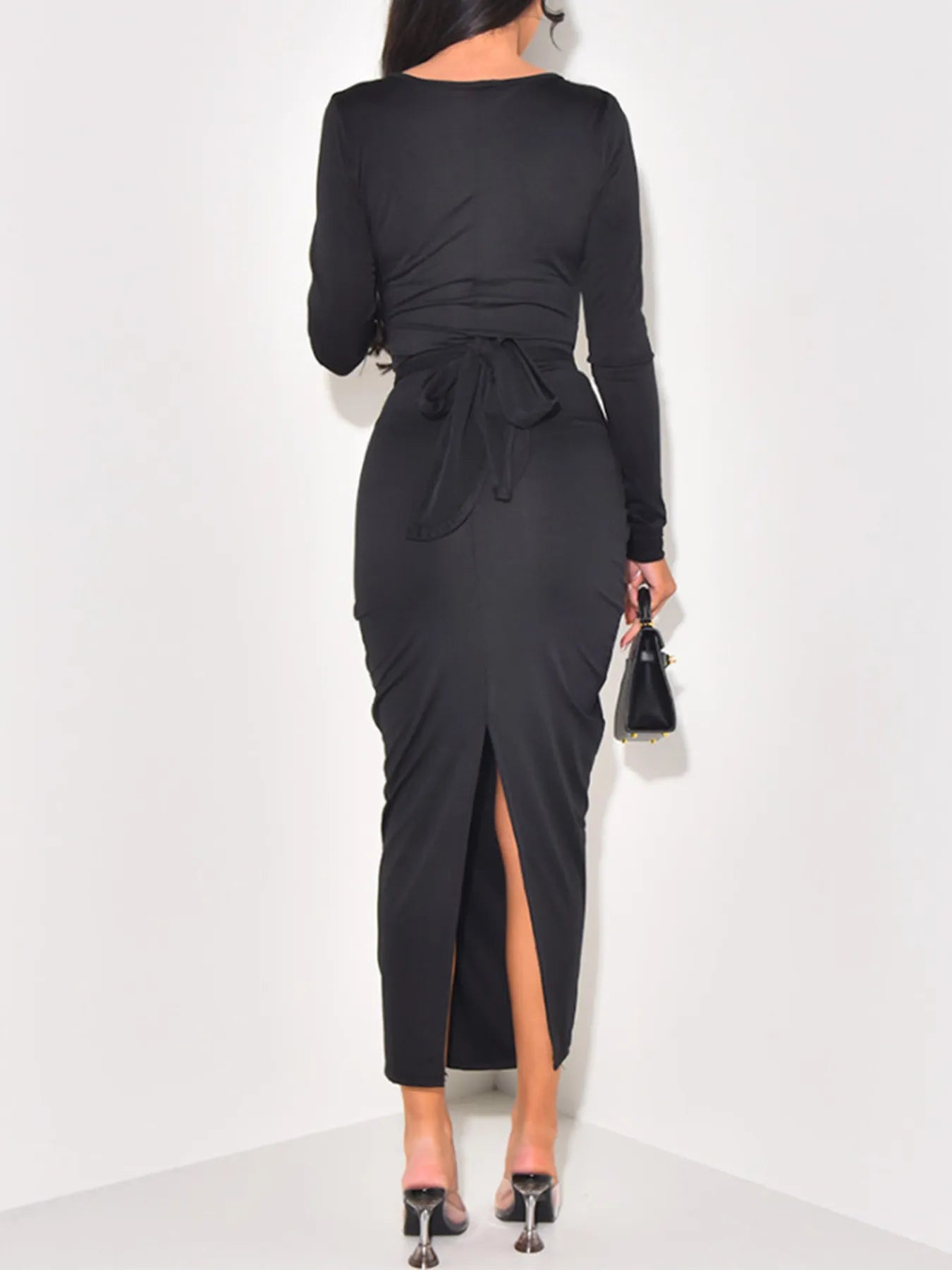 Long Sleeve Tie-Front Bodycon Maxi Dress Charming Charlie Long Sleeve Tie-Front Bodycon Maxi Dress Charming Charlie