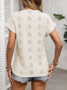 Openwork V-Neck Short Sleeve T-Shirt - Charming Charlie