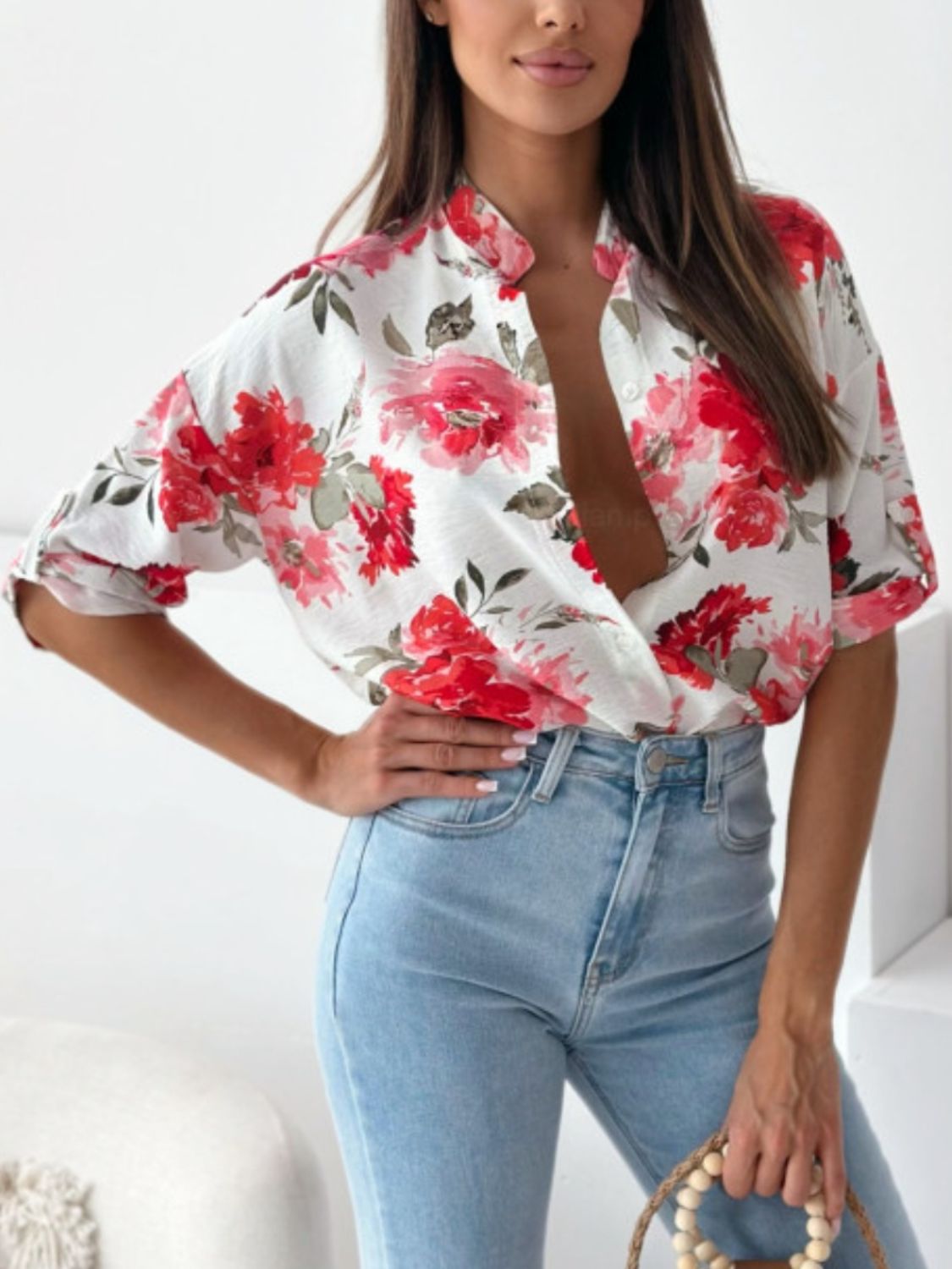 Printed Button Up Half Sleeve Shirt - Charming Charlie