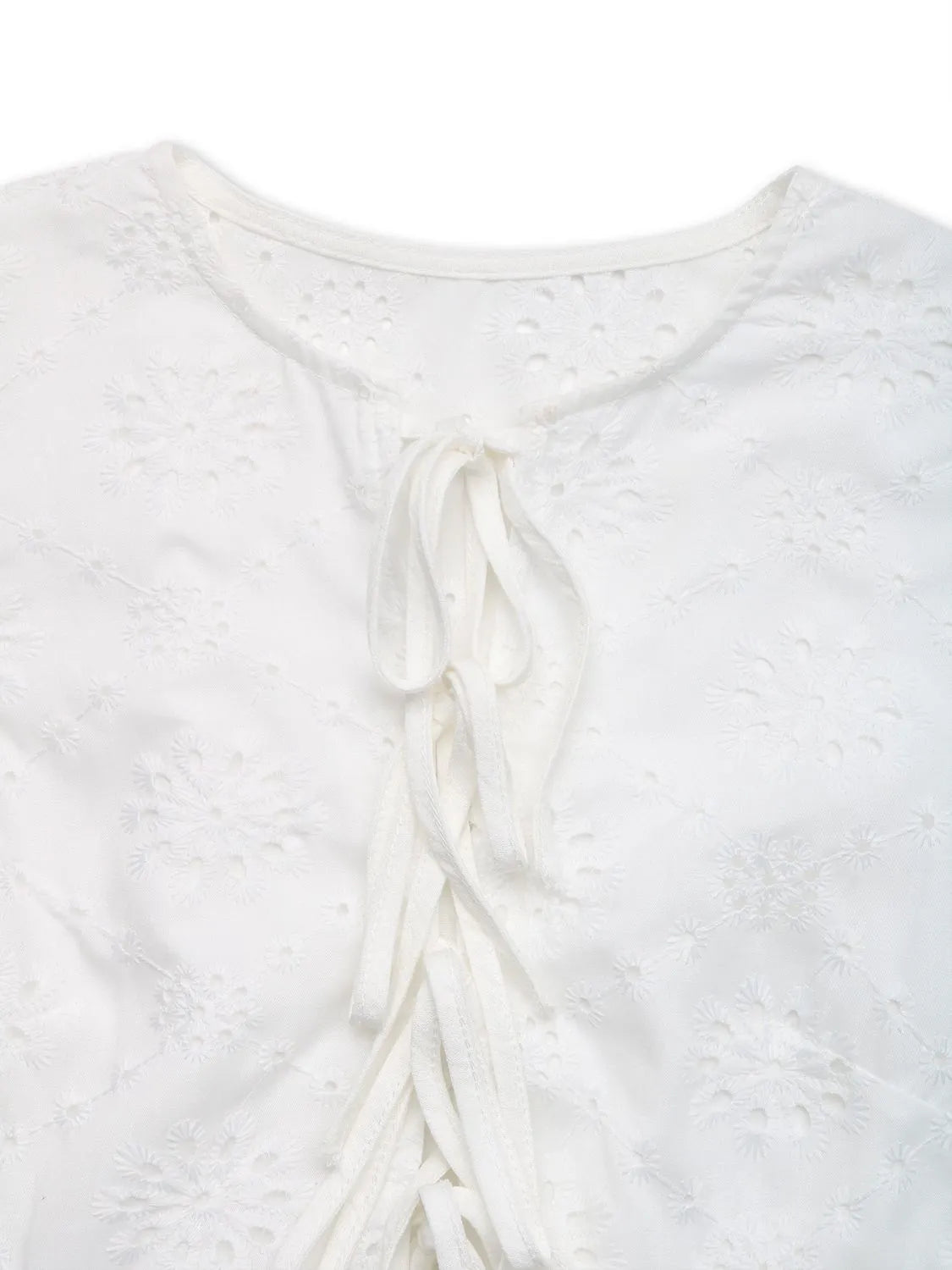 tie front sleeveless mini dress Eyelet Tie Front Sleeveless Mini Dress White / L