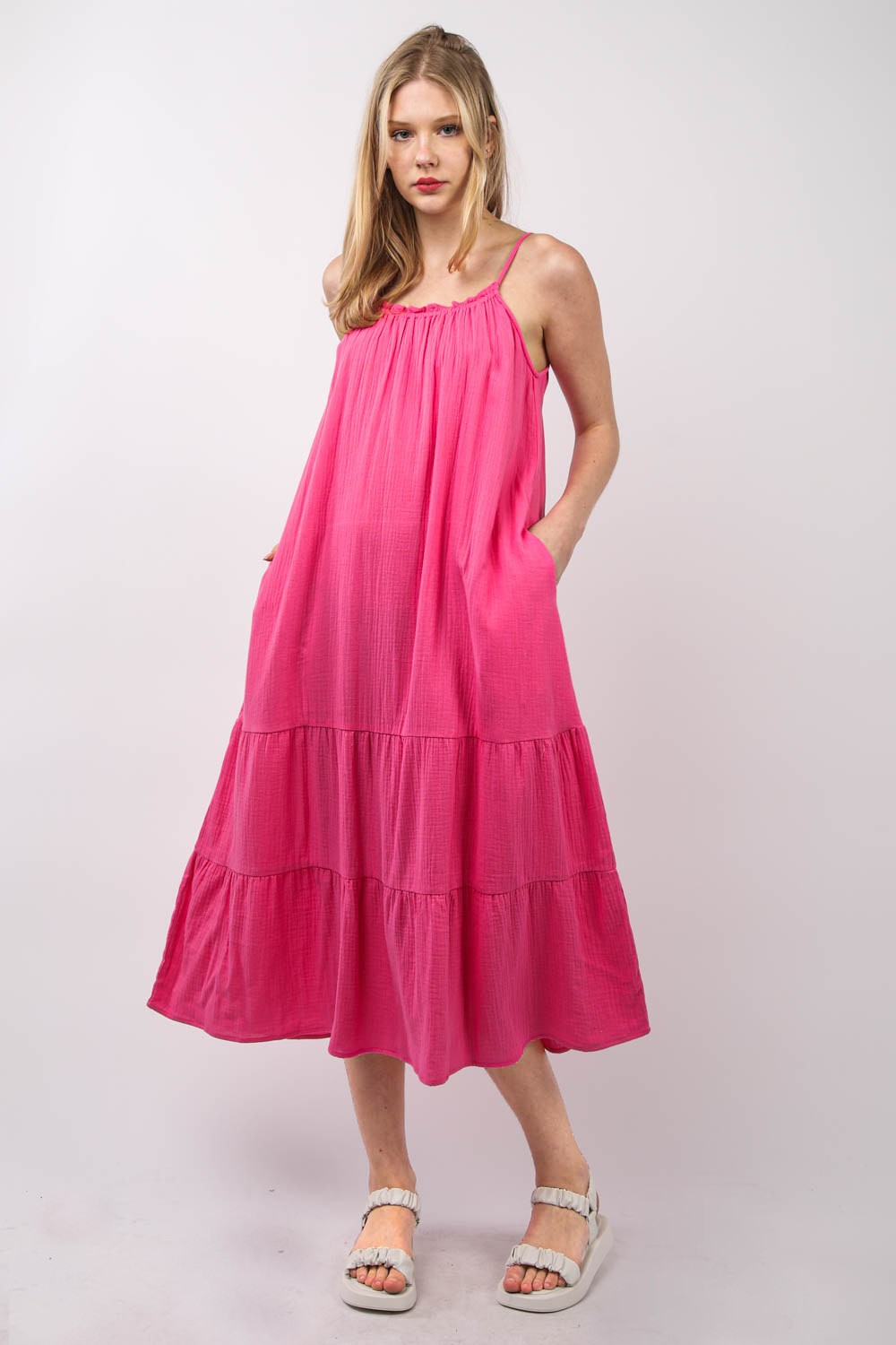 VERY J Ruffled A-Line Midi Cami Dress - Charming Charlie