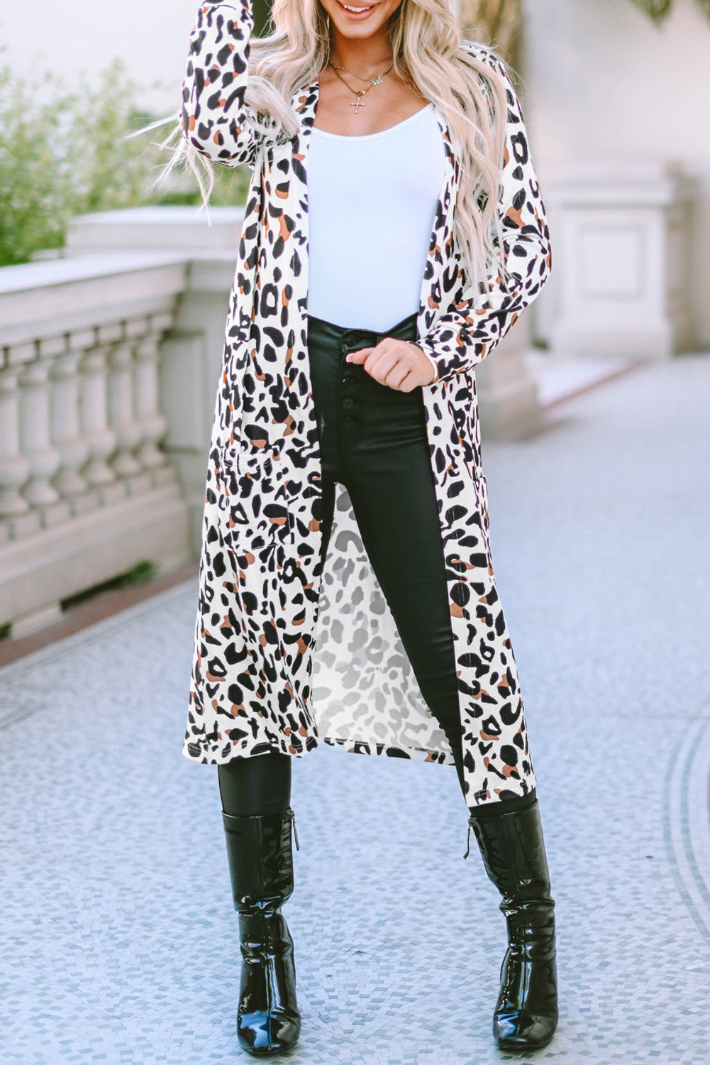 Leopard Open Front Long Sleeve Cover Up - Charming Charlie