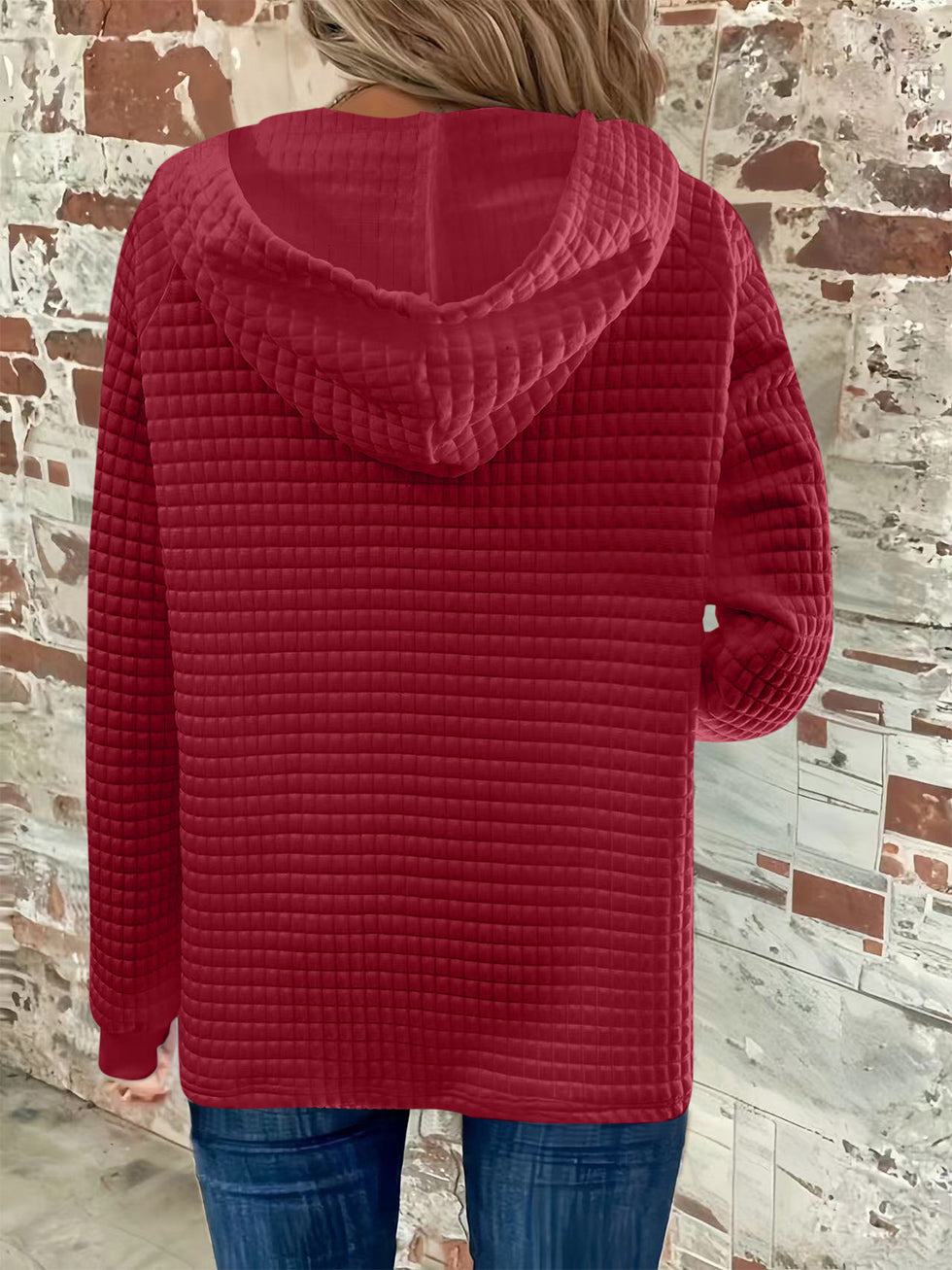 Decorative Button Drawstring Long Sleeve Hoodie