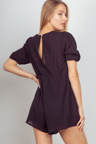 VERY J Lace Detail Puff Sleeve Romper with Pockets - Charming Charlie