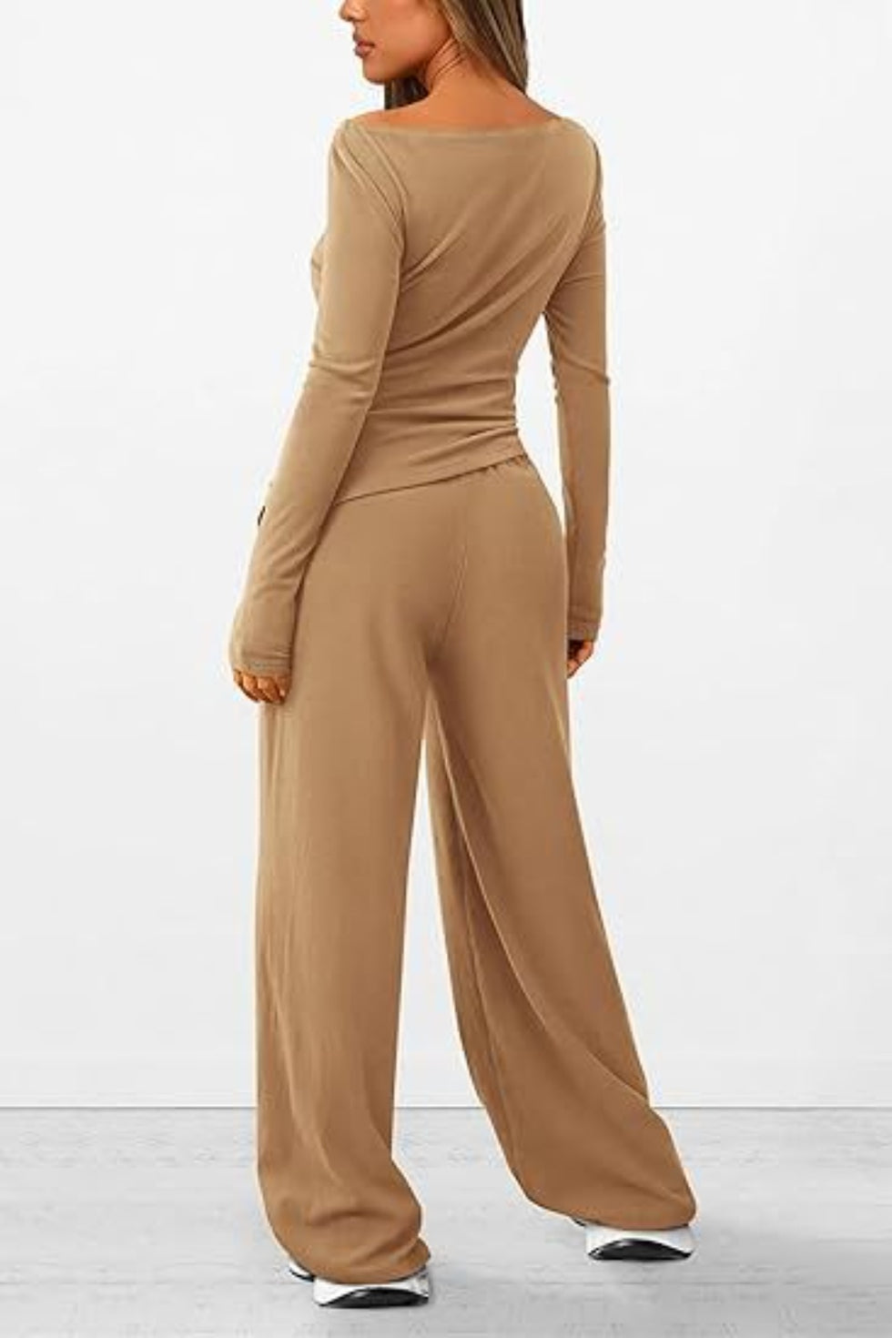 Frill Round Neck Long Sleeve Top and Pants Set main image 0