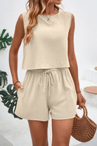 Round Neck Top and Drawstring Shorts Set - Charming Charlie