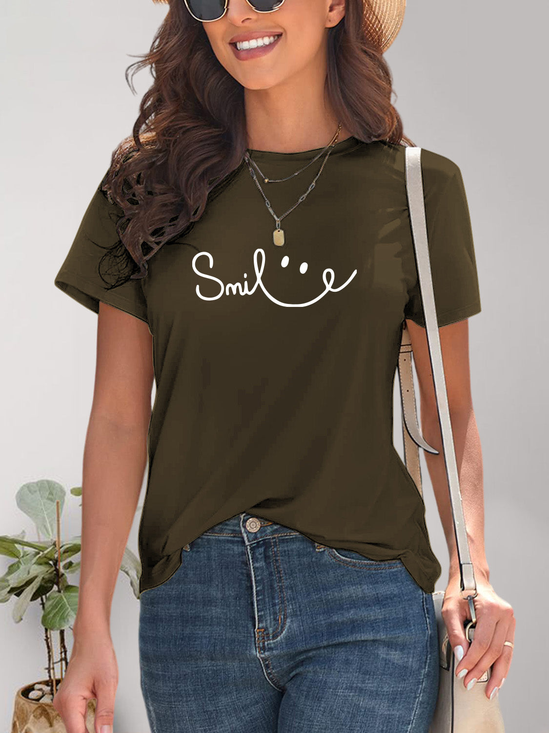 SMILE Round Neck Short Sleeve T-Shirt - Charming Charlie