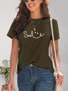 SMILE Round Neck Short Sleeve T-Shirt - Charming Charlie