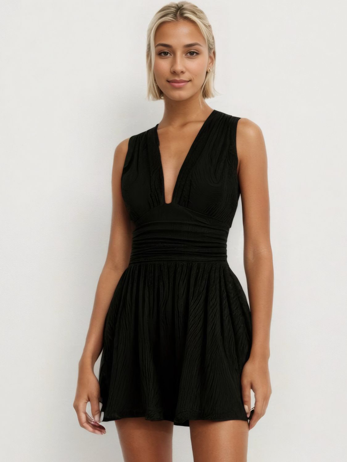 Ruched Plunge Sleeveless Romper - Charming Charlie