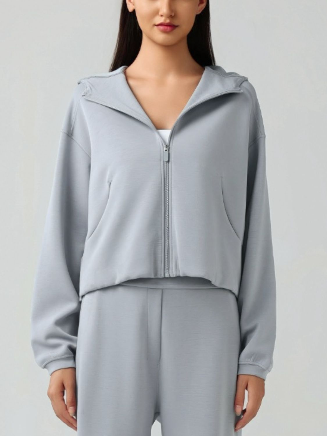 Zip Up Dropped Shouder Active Hooded - Charming Charlie