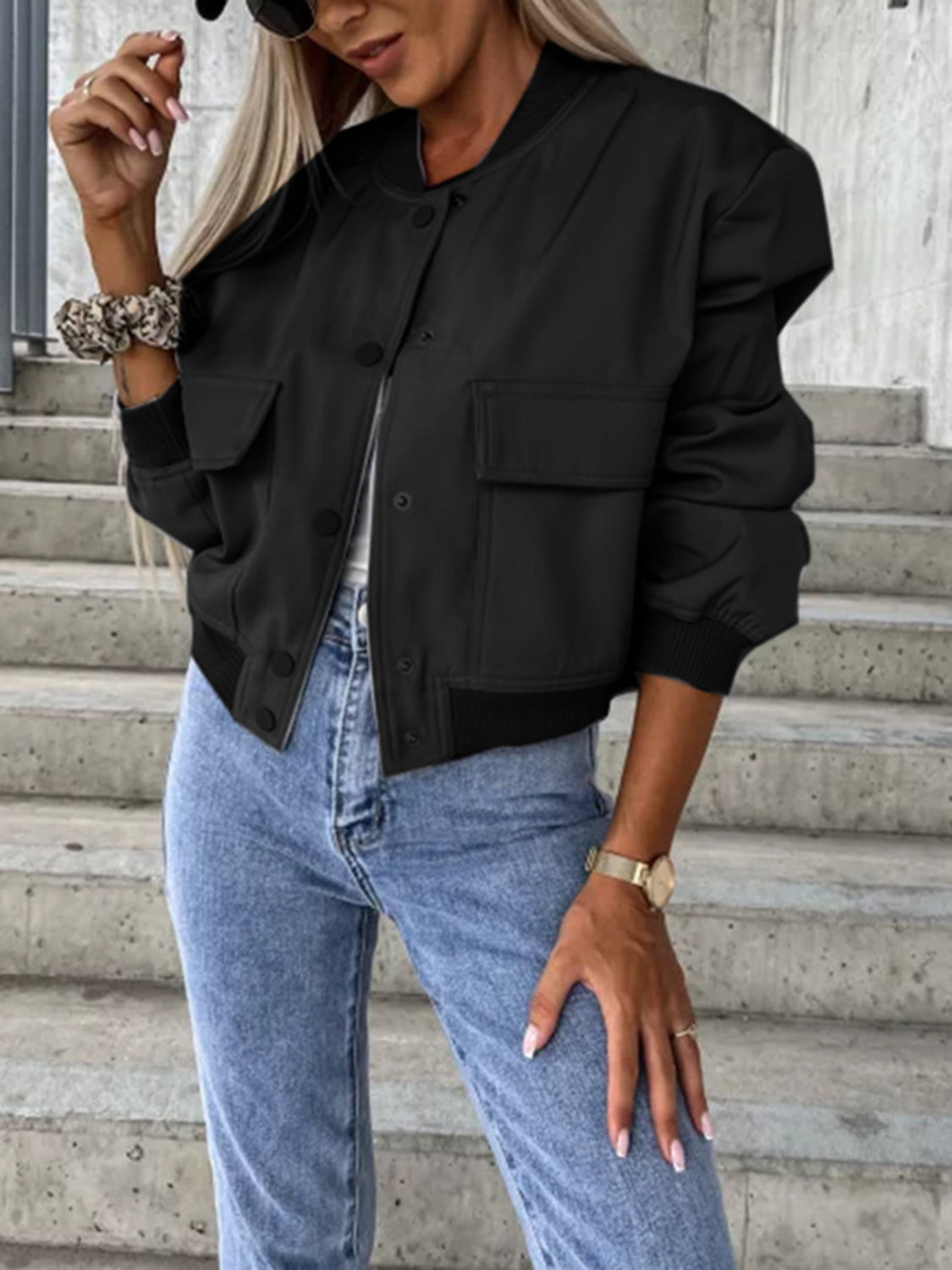Baseball Collar Dropped Shoulder Jacket - Charming Charlie