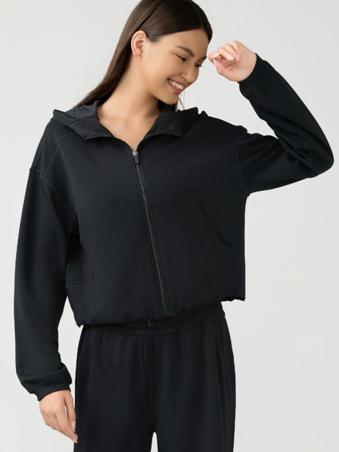 Zip Up Dropped Shouder Active Hooded - Charming Charlie