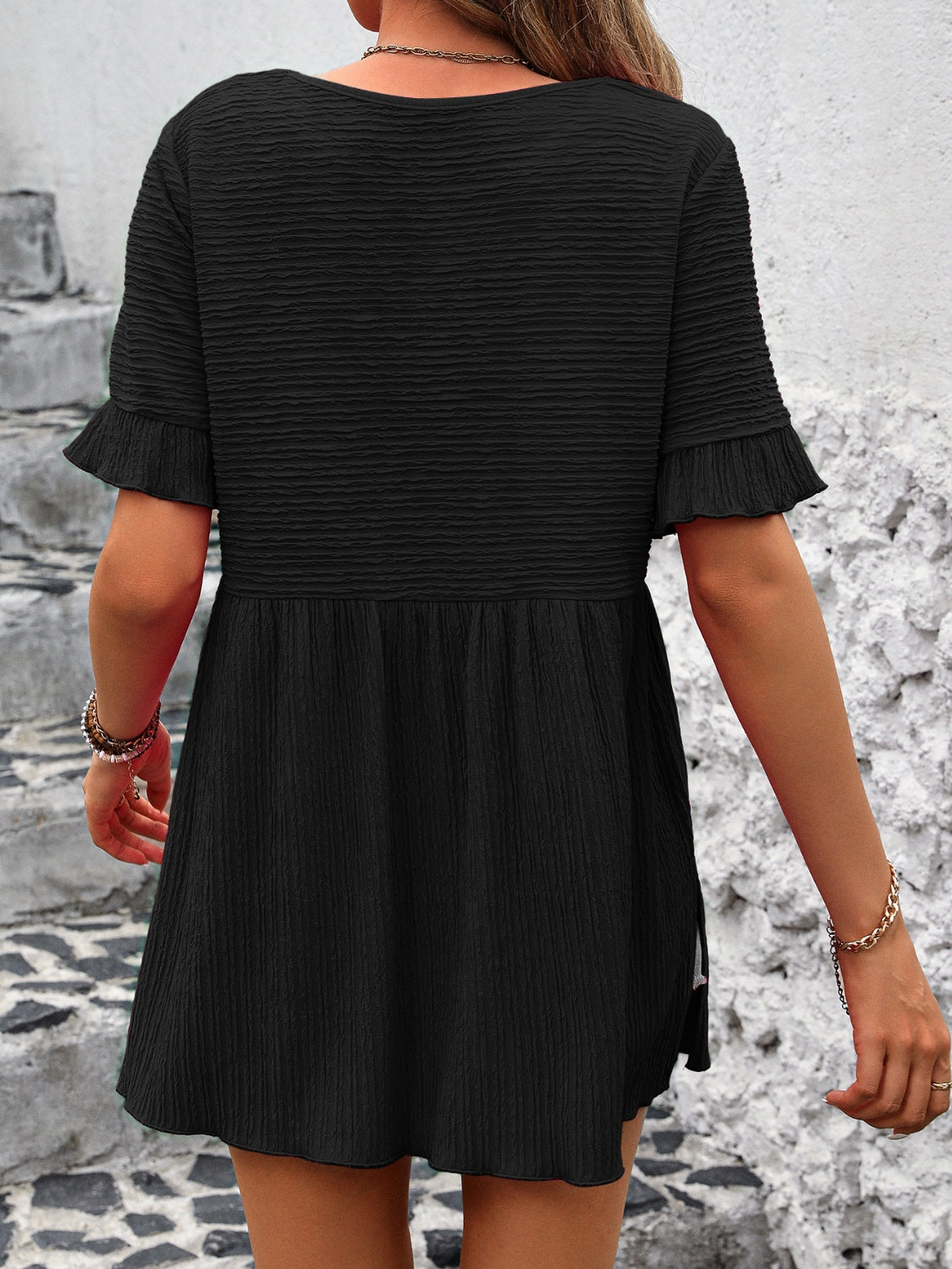 Round Neck Short Sleeve Blouse - Charming Charlie
