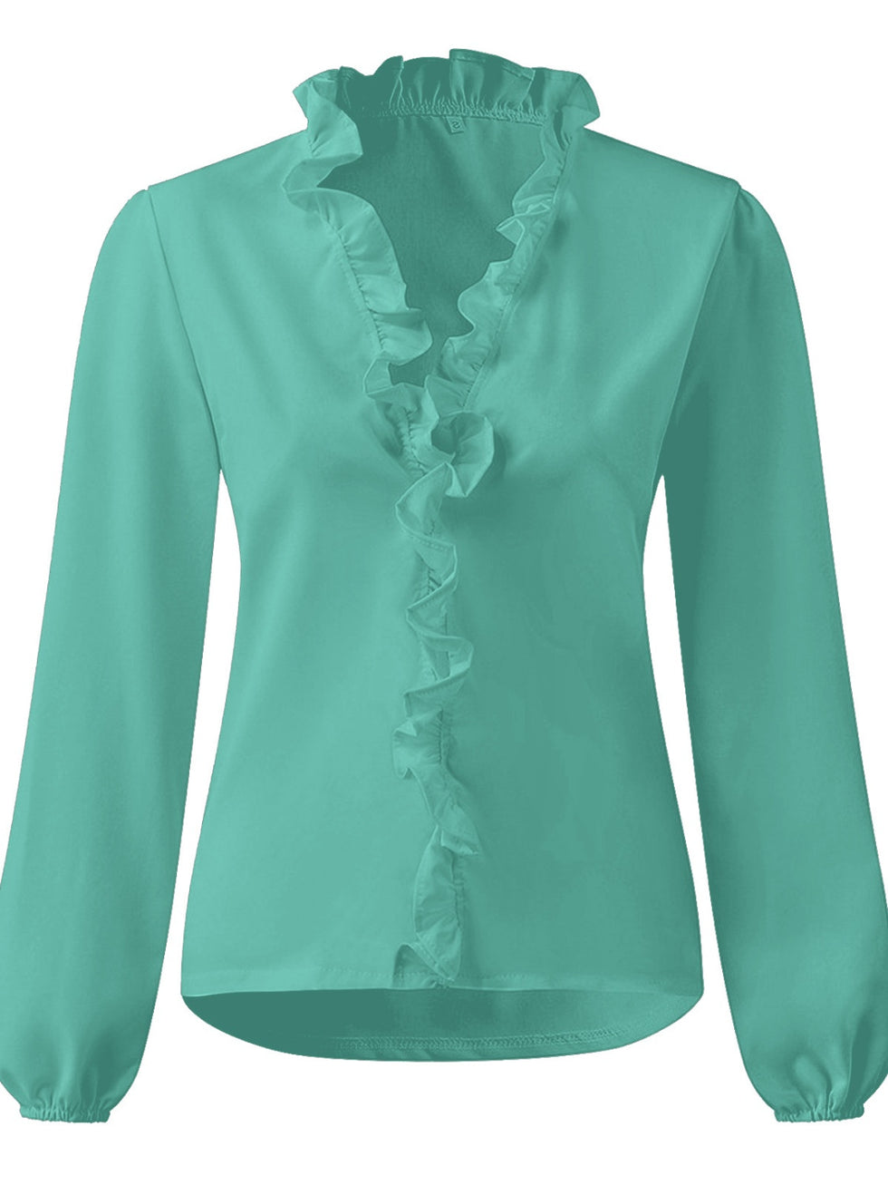 Ruffle V-Neck Long-Sleeve Blouse