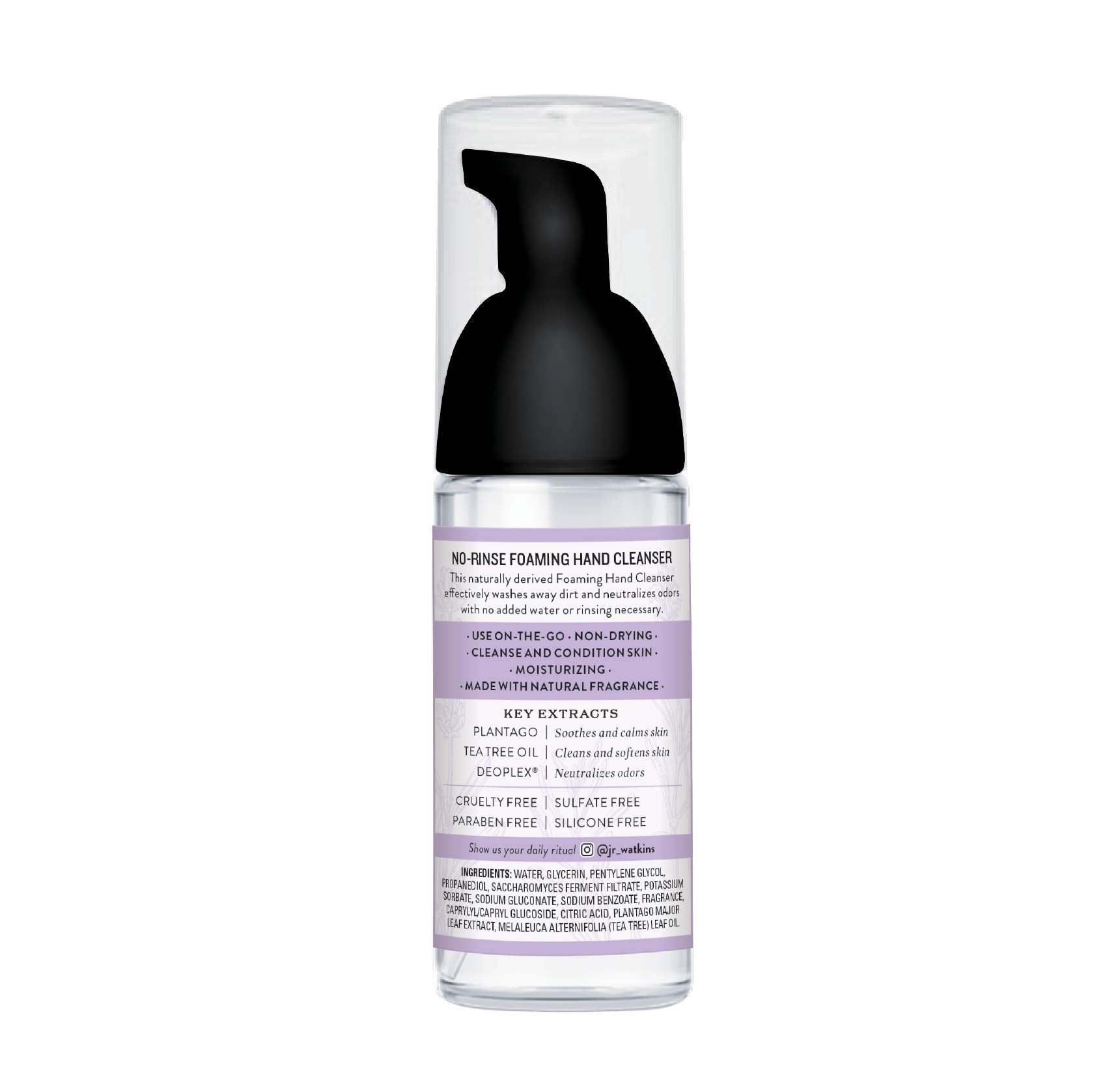J.R. Watkins No-Rinse Foaming Hand Cleanser – Hand Soap in Pump Dispenser – Bathroom & Kitchen Foam Cleaner – All Natural, Alcohol Free, Blue Lavender, 1.6 fl. Oz - Charming Charlie