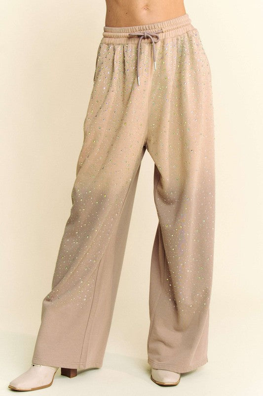 Davi & Dani Rhinestone Drawstring Wide Leg Pants - Charming Charlie