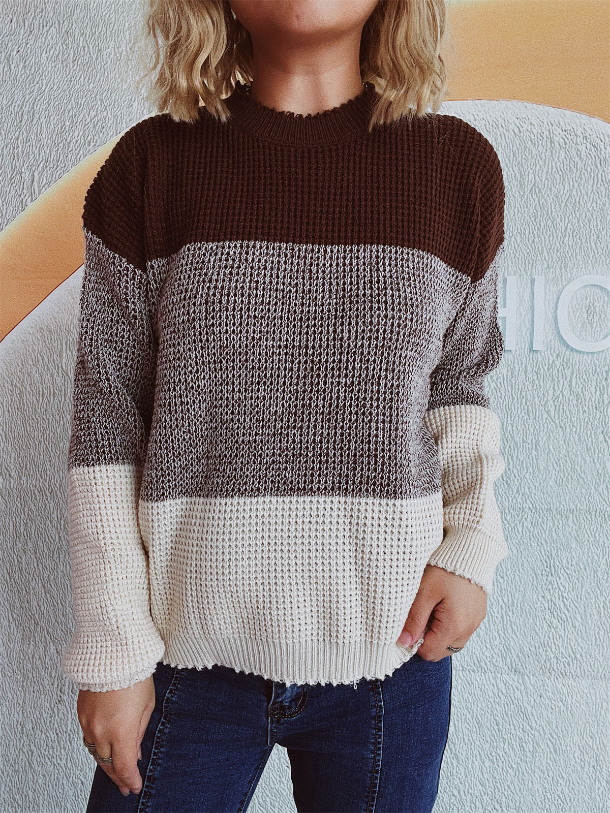 Color Block Long Sleeve Sweater - Charming Charlie