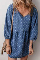 Tied V-Neck Mini Denim Dress Charming Charlie Tied V-Neck Mini Denim Dress Charming Charlie