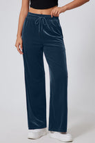 Drawstring Elastic Waist Straight Leg Pants - Charming Charlie