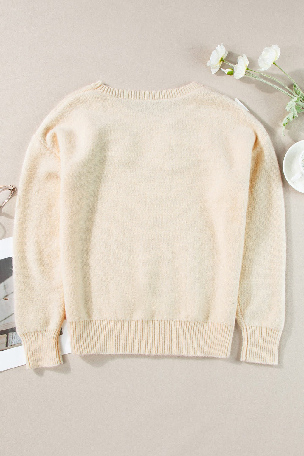Crochet Flower Round Neck Dropped Shoulder Sweater – Charming Charlie