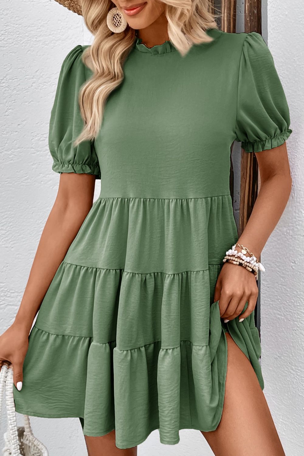 Puff Sleeve Tie Back Tiered Dress - Charming Charlie