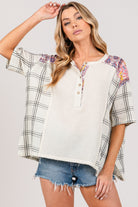 SAGE + FIG Plaid Half Button Gauze Top - Charming Charlie