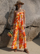 Tied Printed Tube Wide Leg Jumpsuit - Charming Charlie