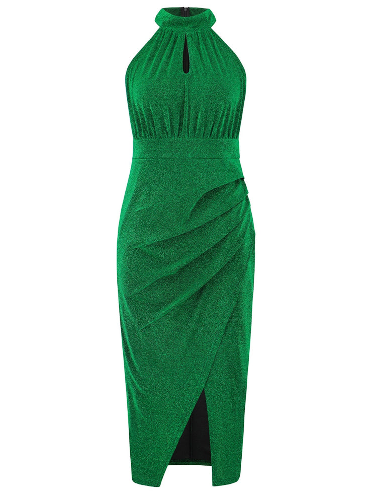 Cutout Mock Neck Sleeveless Ruched Dress main image 0