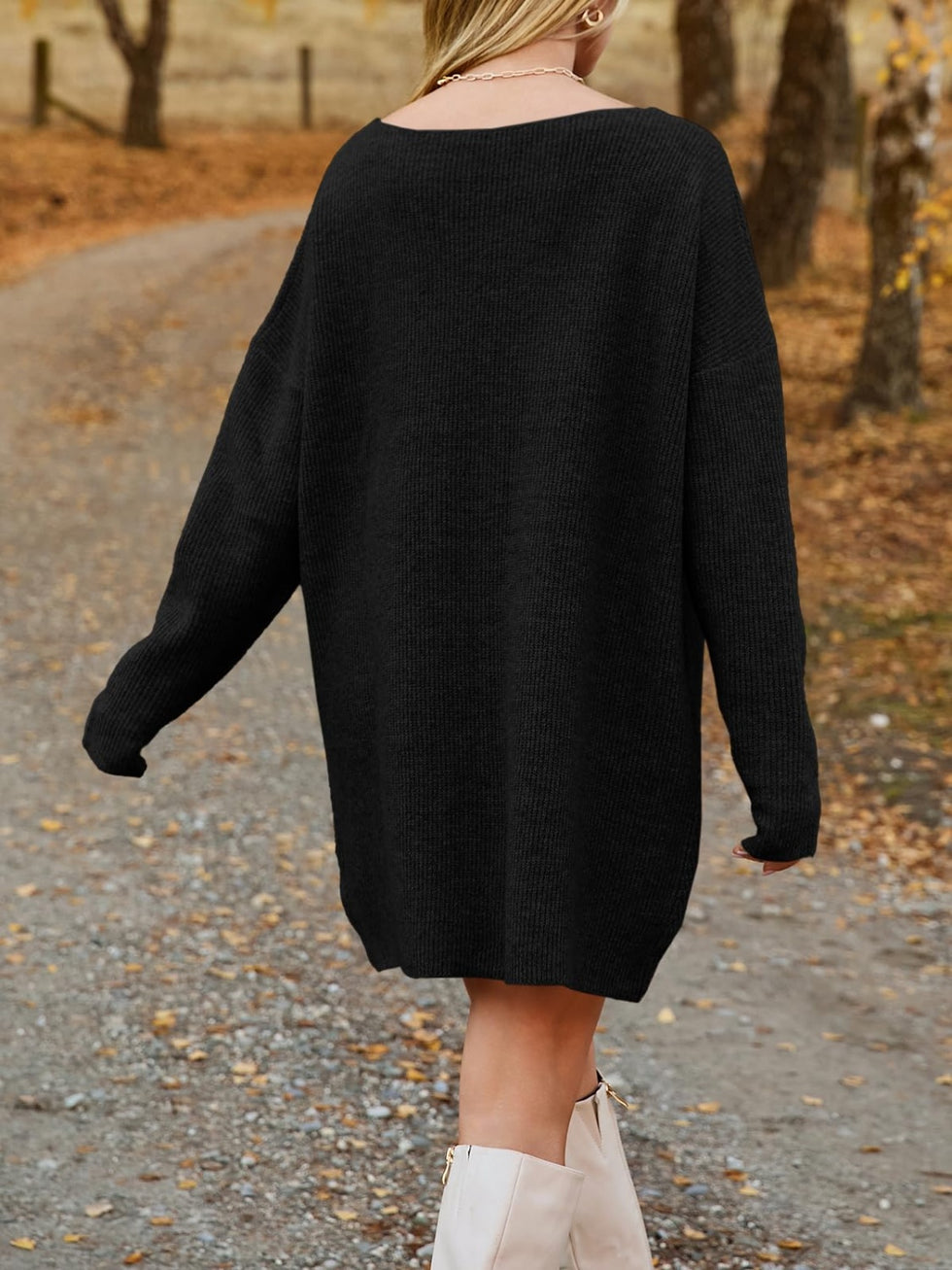 Checkered V-Neck Button Drop Shoulder Sweater