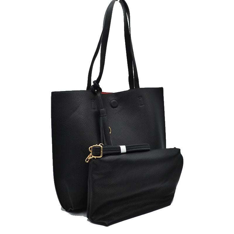 Reversible Faux Leather Tote Bag Vegan Tassel Handbag - Tote Bag
