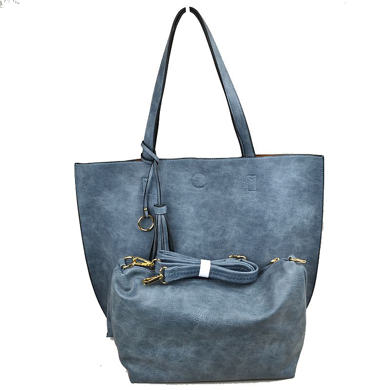 Reversible Faux Leather Tote Bag Vegan Tassel Handbag - Tote Bag