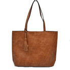 Reversible Faux Leather Tote Bag Vegan Tassel Handbag - Tote Bag