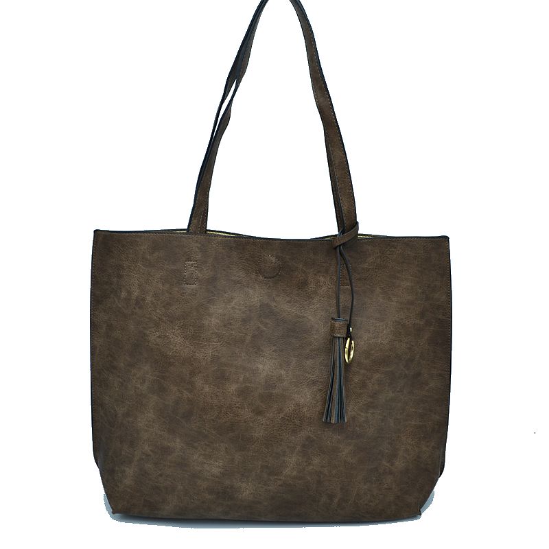 Reversible Faux Leather Tote Bag Vegan Tassel Handbag - Tote Bag